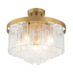 (OpenBox) Tiered Hammered Water Glass Round Semi Flush Mount