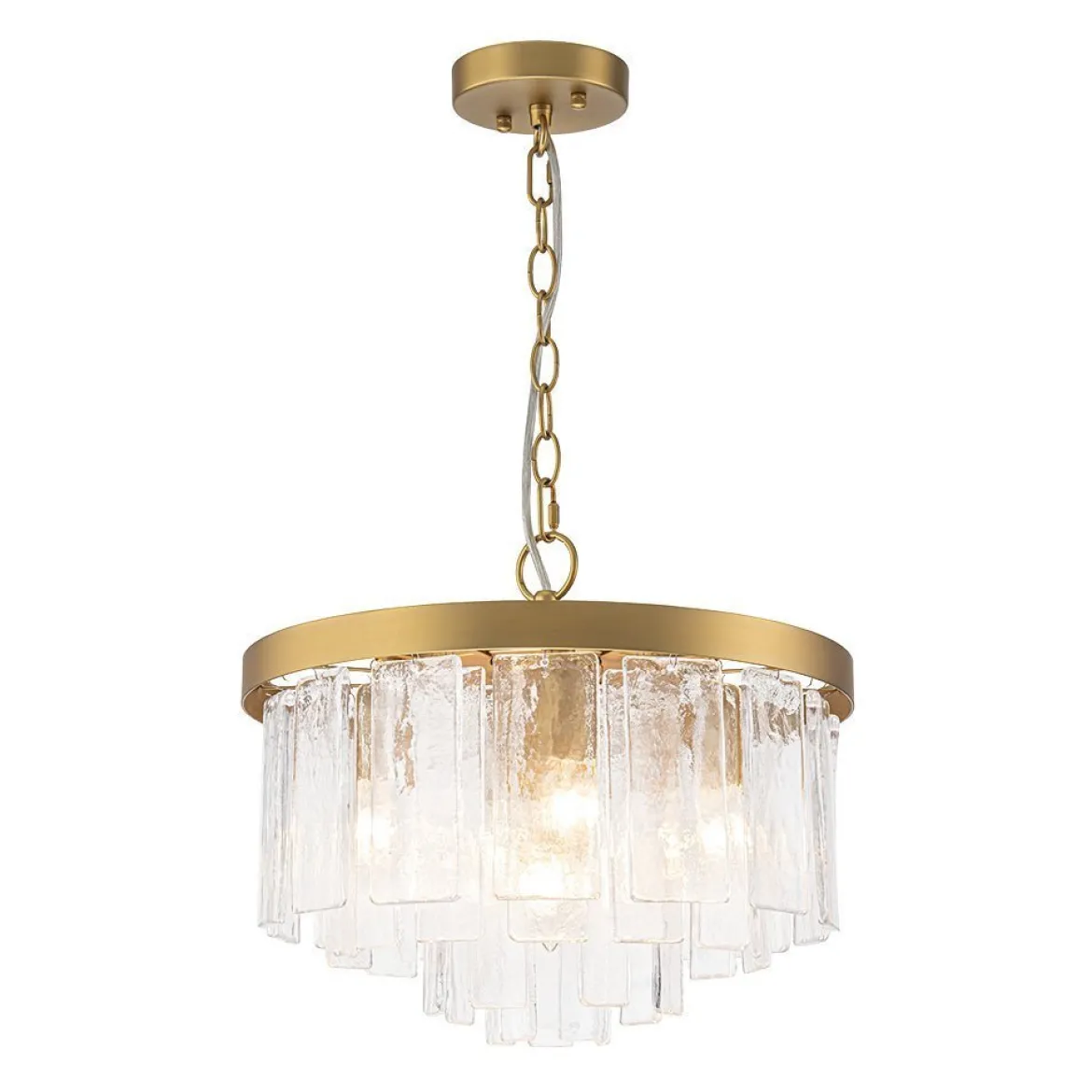 (OpenBox) Tiered Hammered Water Glass Round Semi Flush Mount