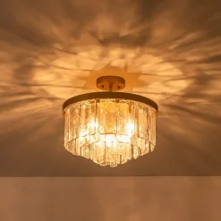 (OpenBox) Tiered Hammered Water Glass Round Semi Flush Mount