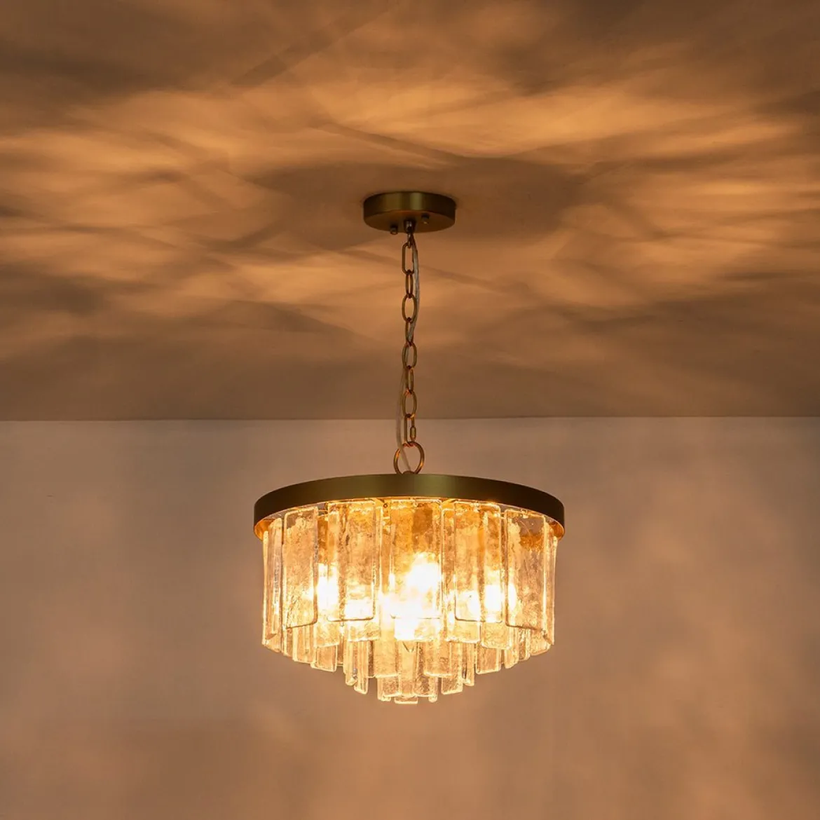 (OpenBox) Tiered Hammered Water Glass Round Semi Flush Mount