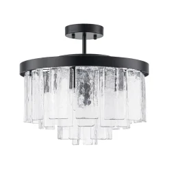 (OpenBox) Tiered Hammered Water Glass Round Semi Flush Mount