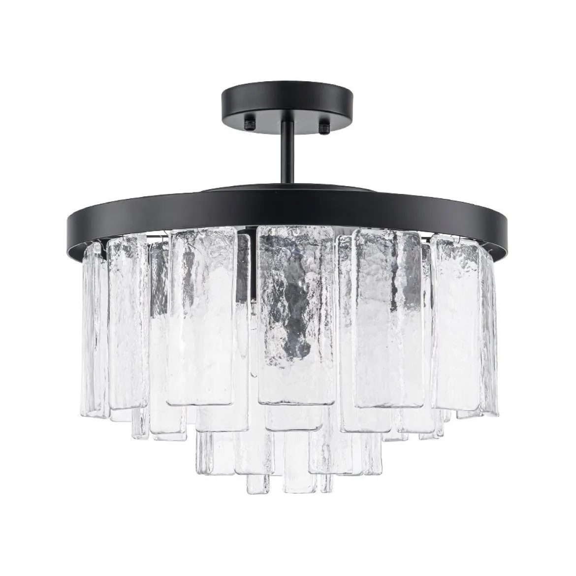 (OpenBox) Tiered Hammered Water Glass Round Semi Flush Mount
