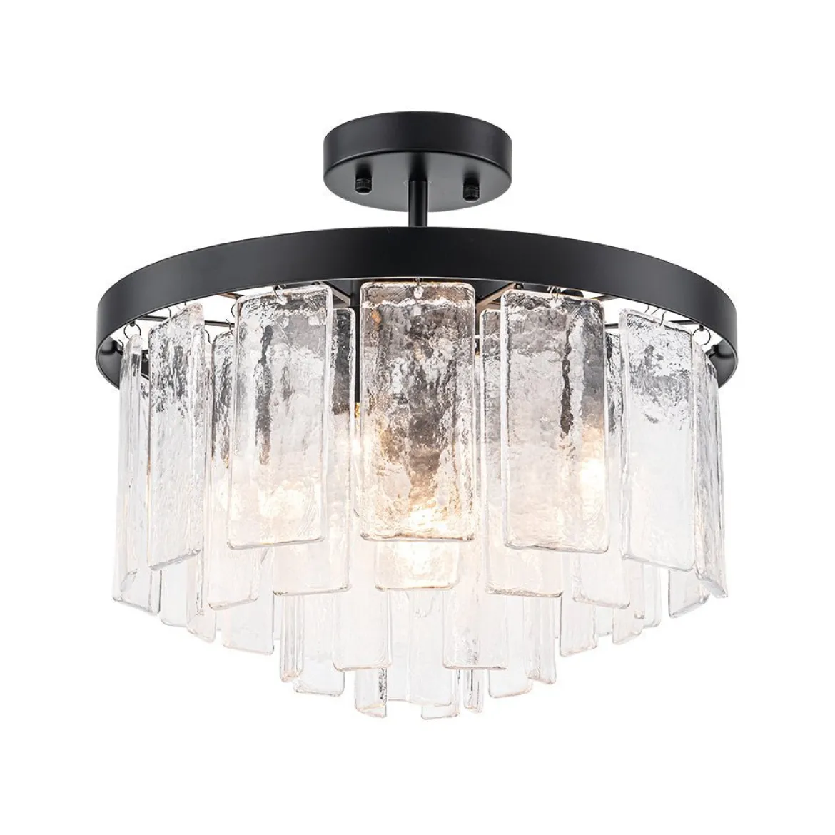 (OpenBox) Tiered Hammered Water Glass Round Semi Flush Mount