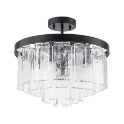 (OpenBox) Tiered Hammered Water Glass Round Semi Flush Mount