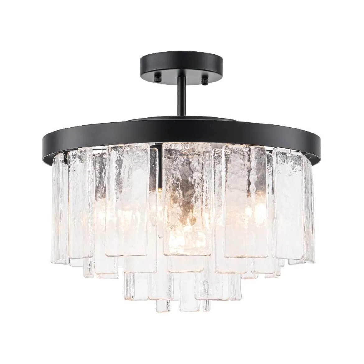 (OpenBox) Tiered Hammered Water Glass Round Semi Flush Mount
