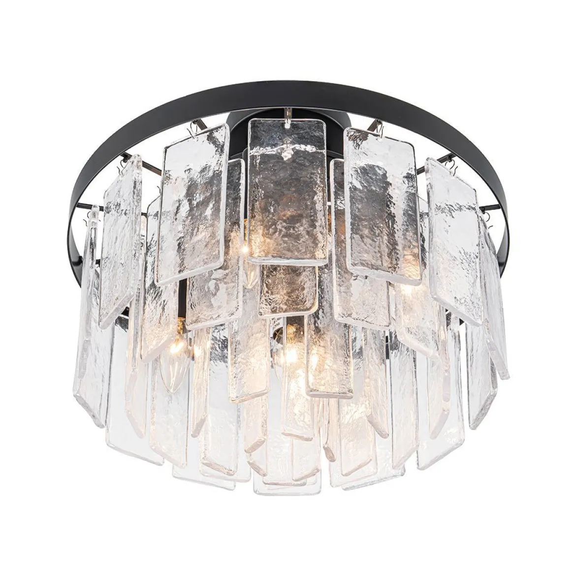 (OpenBox) Tiered Hammered Water Glass Round Semi Flush Mount