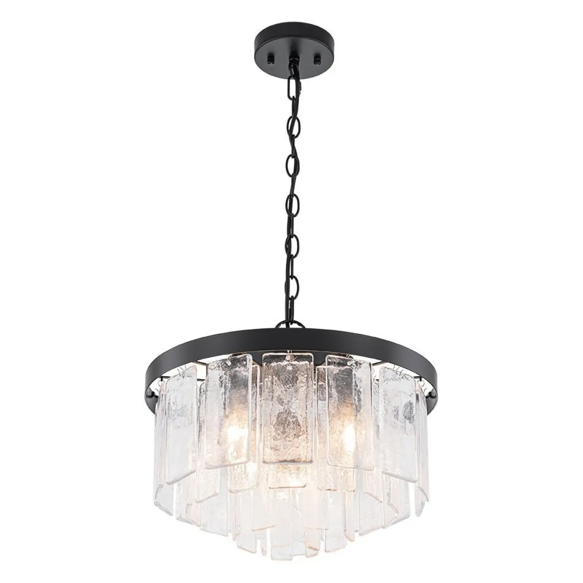 (OpenBox) Tiered Hammered Water Glass Round Semi Flush Mount