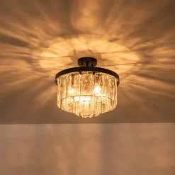(OpenBox) Tiered Hammered Water Glass Round Semi Flush Mount