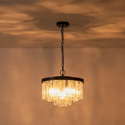 (OpenBox) Tiered Hammered Water Glass Round Semi Flush Mount