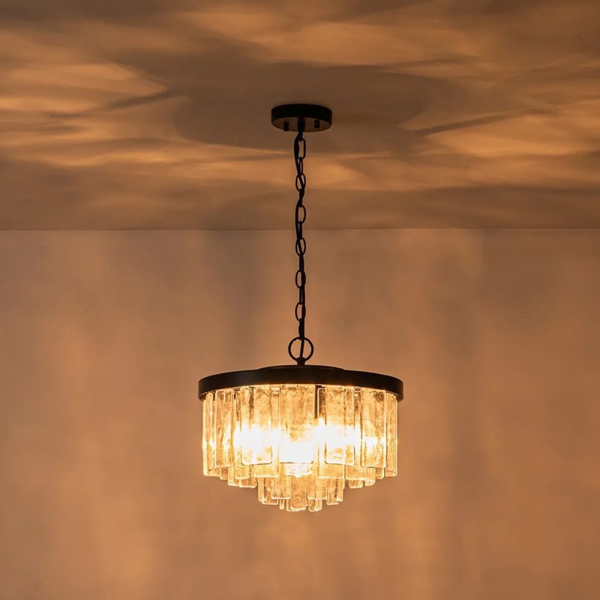 (OpenBox) Tiered Hammered Water Glass Round Semi Flush Mount