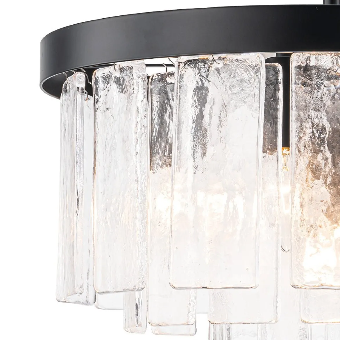 (OpenBox) Tiered Hammered Water Glass Round Semi Flush Mount
