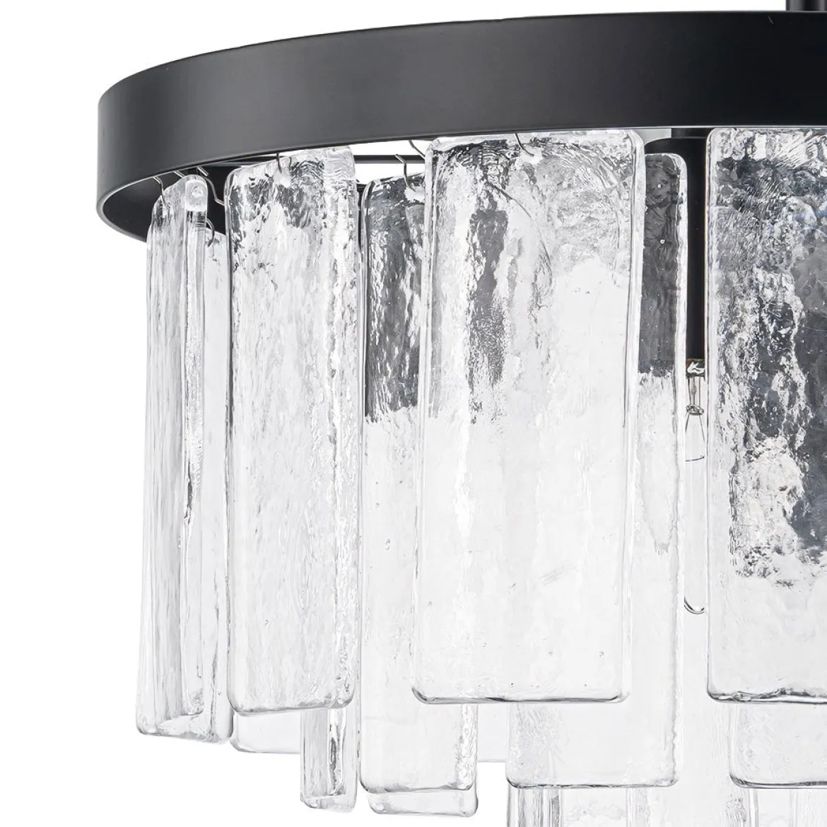 (OpenBox) Tiered Hammered Water Glass Round Semi Flush Mount