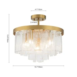 (OpenBox) Tiered Hammered Water Glass Round Semi Flush Mount