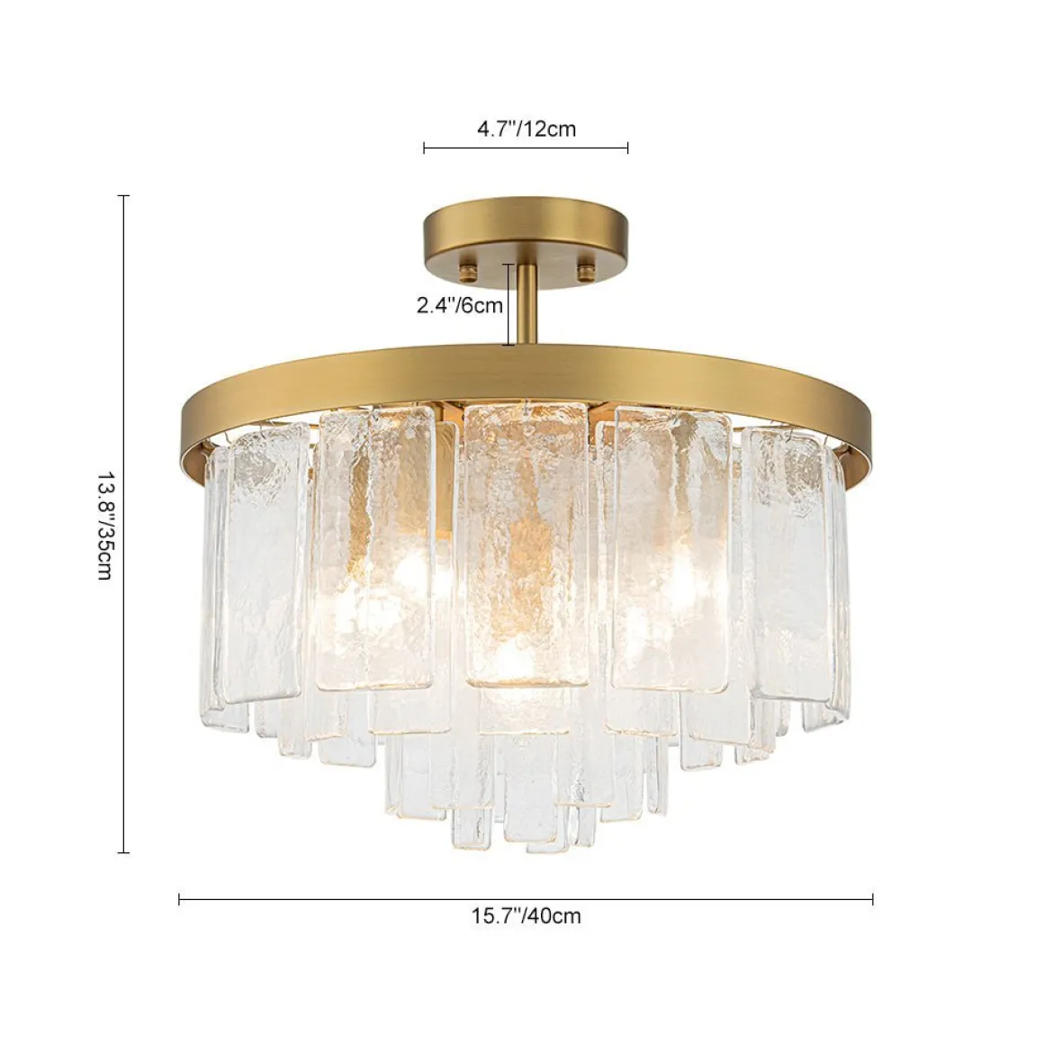 (OpenBox) Tiered Hammered Water Glass Round Semi Flush Mount