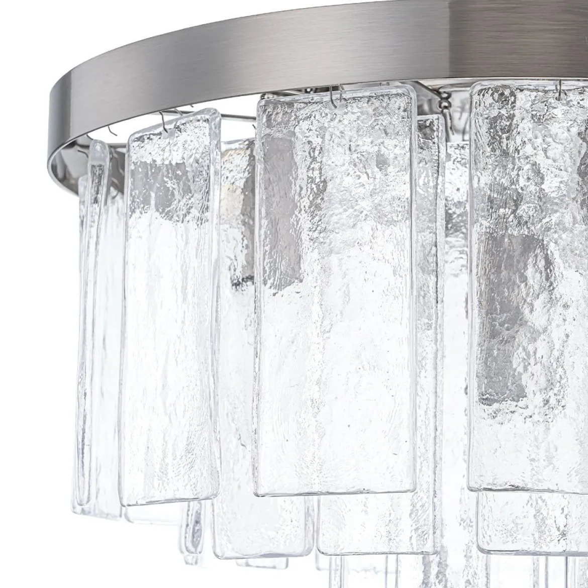 (OpenBox) Tiered Hammered Water Glass Round Semi Flush Mount