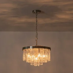 (OpenBox) Tiered Hammered Water Glass Round Semi Flush Mount