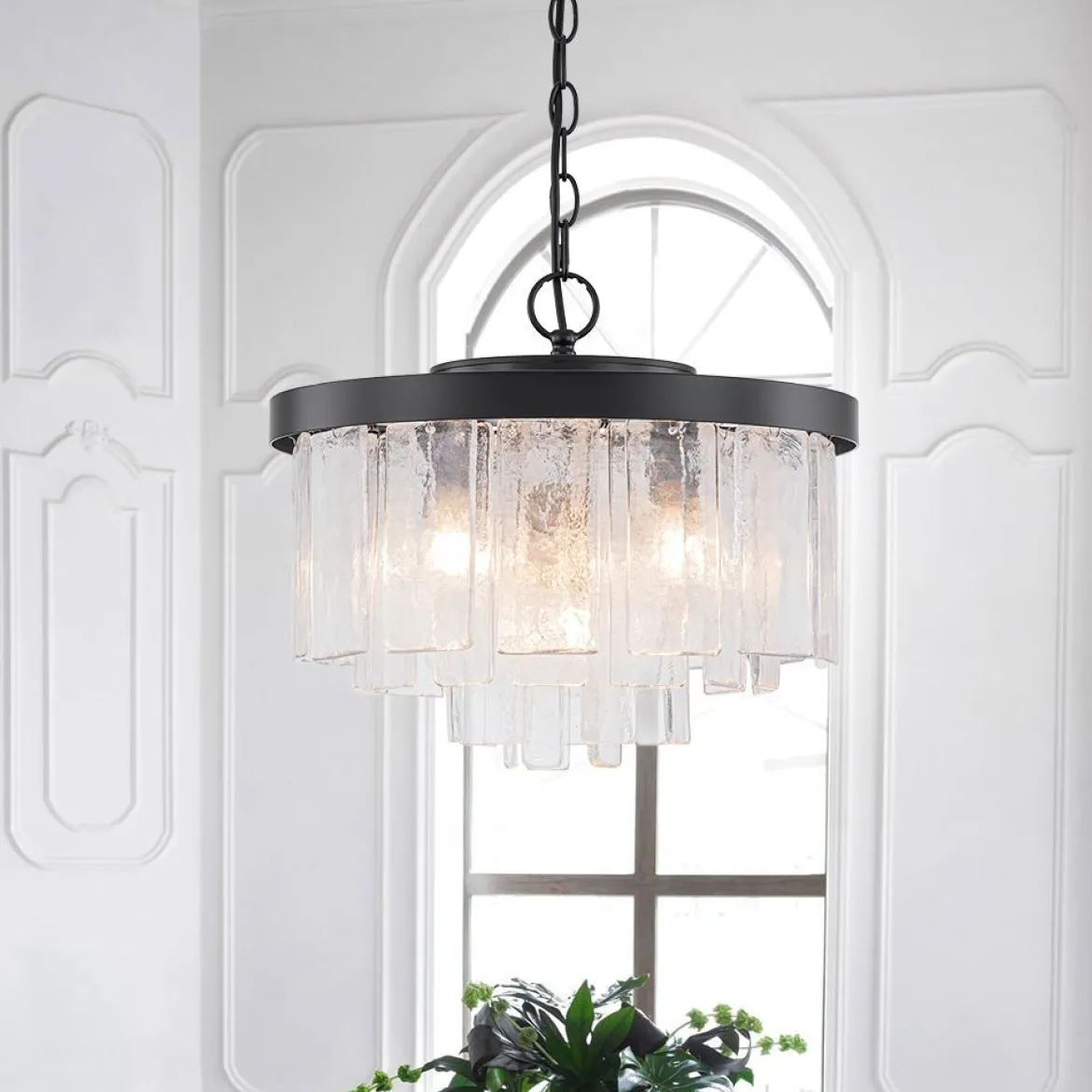 (OpenBox) Tiered Hammered Water Glass Round Semi Flush Mount