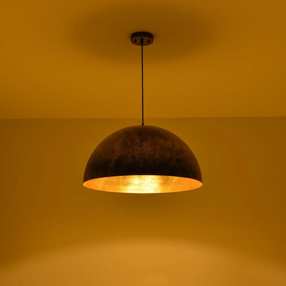 Oversized Antique Dark Rust Iron Dome Pendant Light