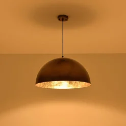 Oversized Antique Dark Rust Iron Dome Pendant Light
