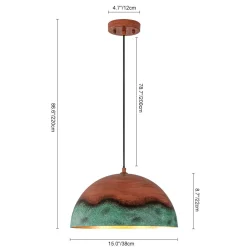 Oversized Industrial Copper Patina Metal Dome Pendant Light