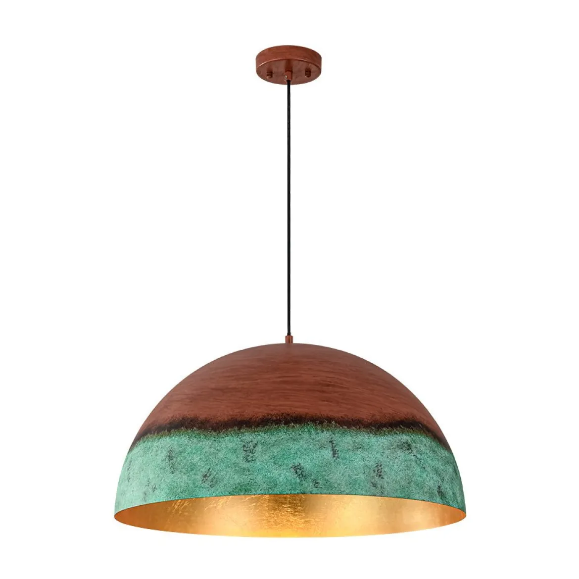 Oversized Industrial Copper Patina Metal Dome Pendant Light