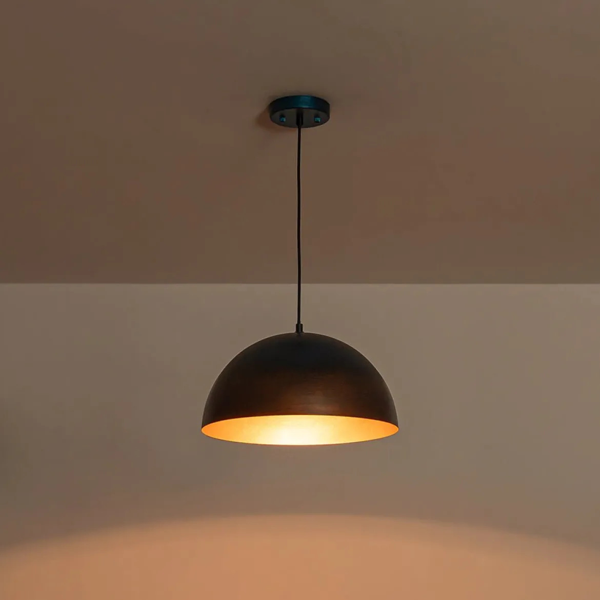 Oversized Industrial Oxidized Copper Patina Dome Pendant
