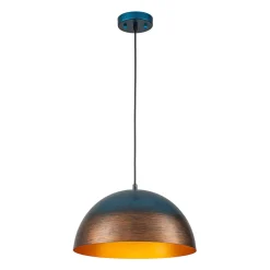 Oversized Industrial Oxidized Copper Patina Dome Pendant