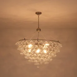 Oversized 8-Light Spiral Tiered Clear Glass Bubble Chandelier
