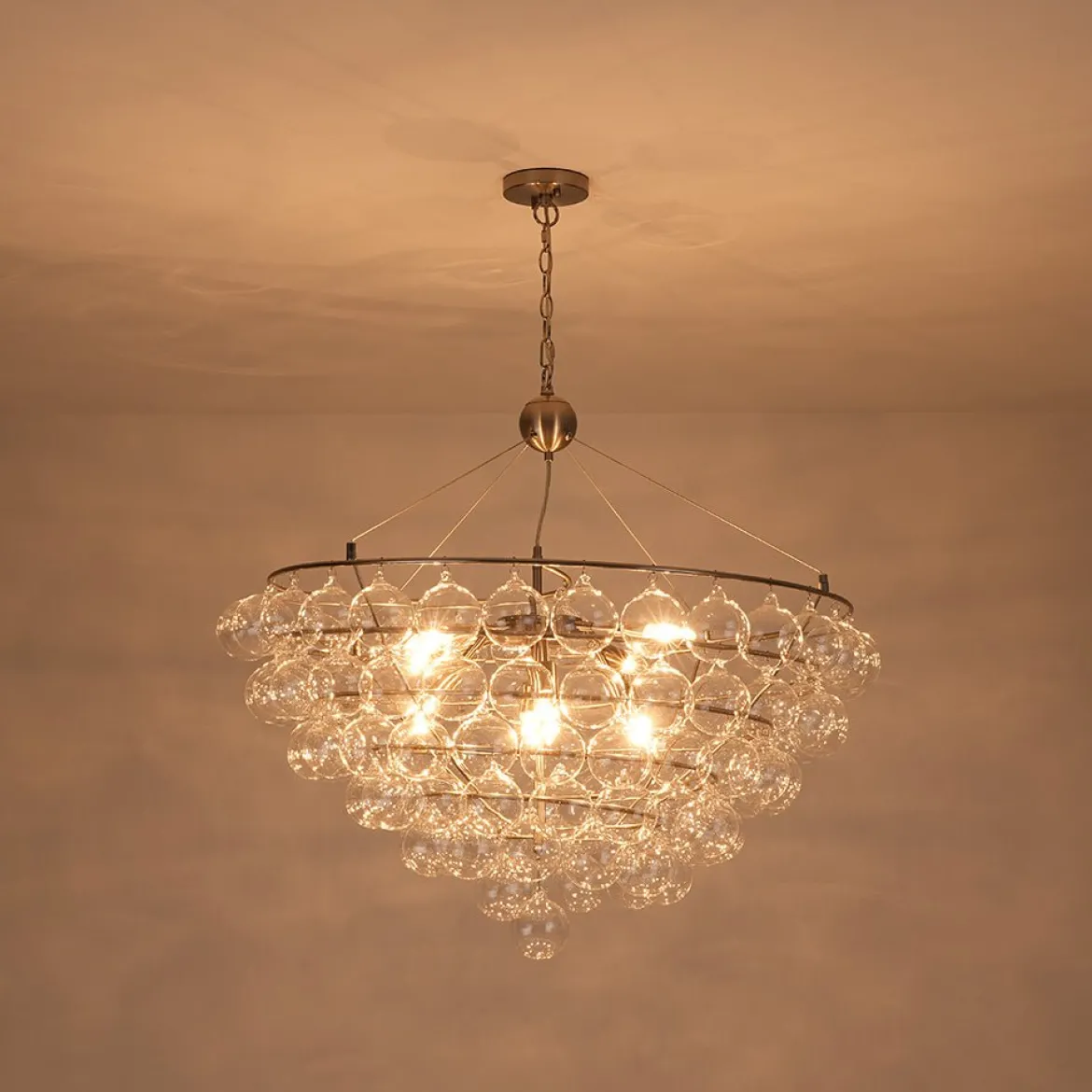 Oversized 8-Light Spiral Tiered Clear Glass Bubble Chandelier