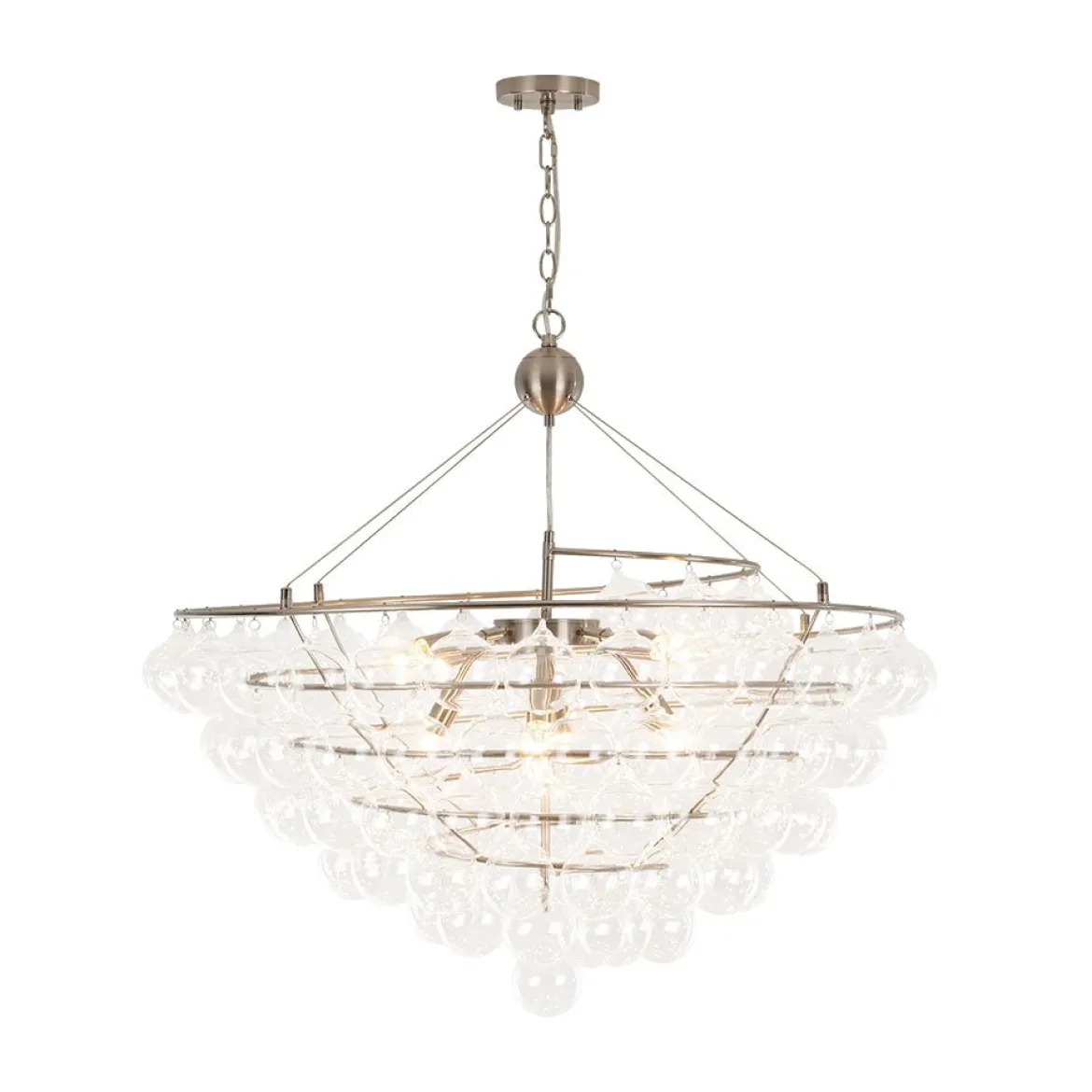 Oversized 8-Light Spiral Tiered Clear Glass Bubble Chandelier