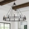Oversized Vintage Black Candle Style Wagon Wheel Chandelier