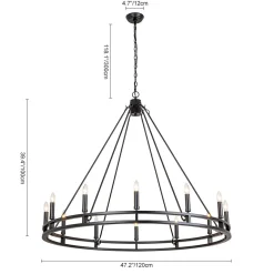Oversized Vintage Black Candle Style Wagon Wheel Chandelier