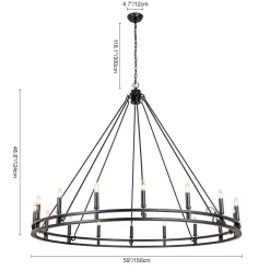 Oversized Vintage Black Candle Style Wagon Wheel Chandelier