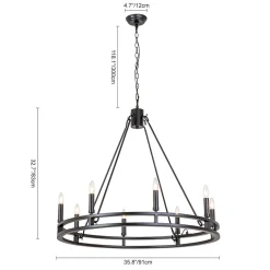 Oversized Vintage Black Candle Style Wagon Wheel Chandelier
