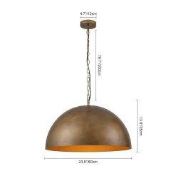 Oversized Vintage Bronze Metal Dome Pendant Light
