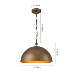 Oversized Vintage Bronze Metal Dome Pendant Light