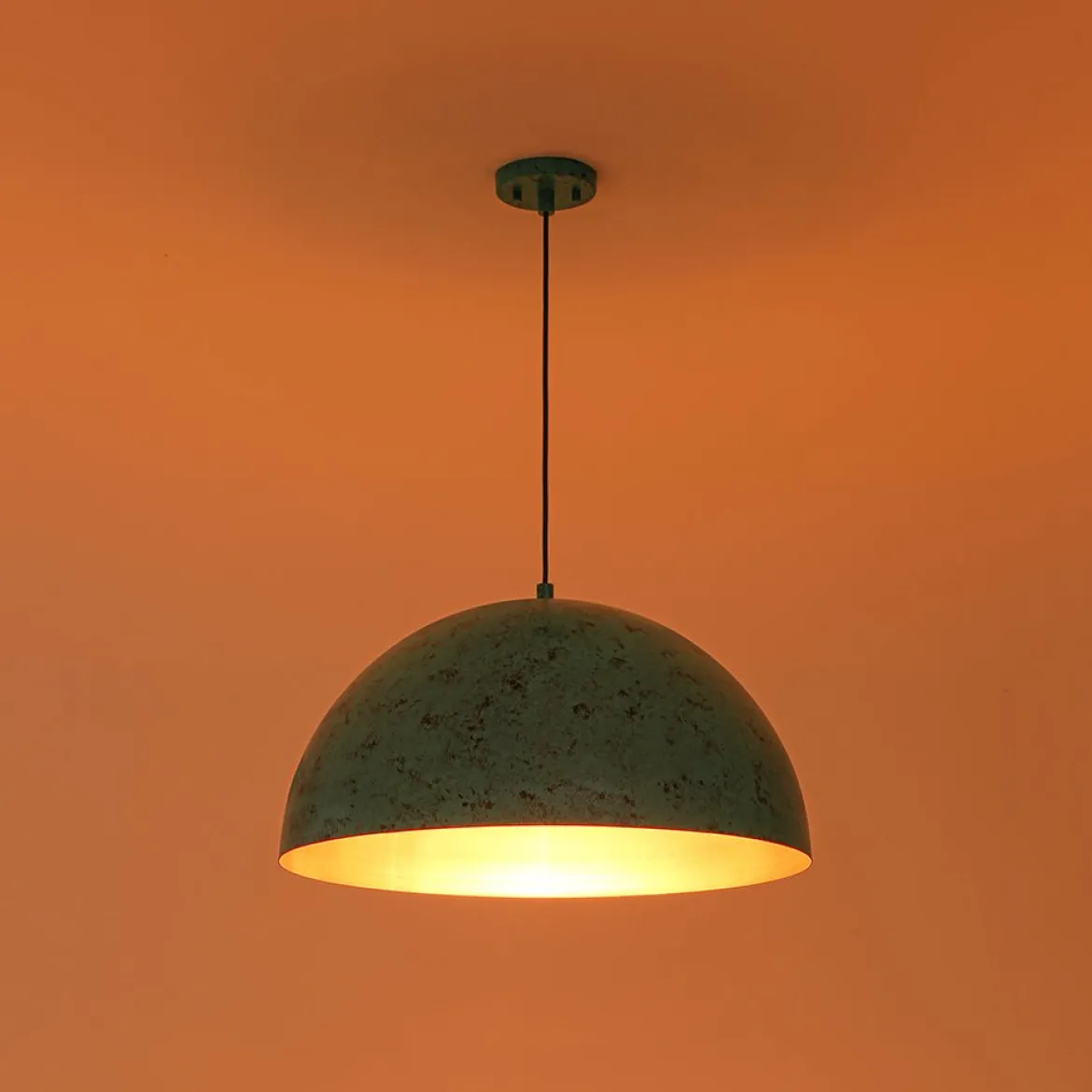 Oxidized Copper Verdigris Turquoise Oversized Dome Pendant