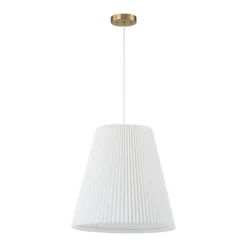 Pleated White Linen Conical Drum Cage Pendant Light