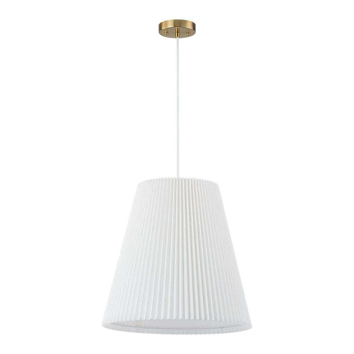 Pleated White Linen Conical Drum Cage Pendant Light