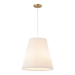 Pleated White Linen Conical Drum Cage Pendant Light