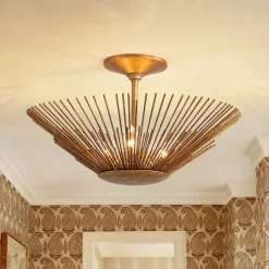 Radiant Antique Gild Gold Foiled Sunburst Round Semi Flush Mount