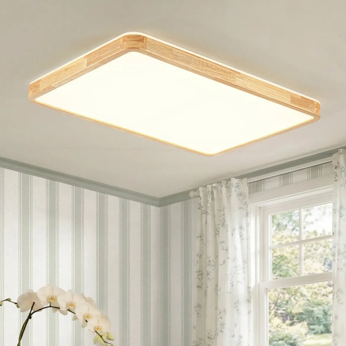 Rectangle Wood Dimmable LED Flush Mount Light