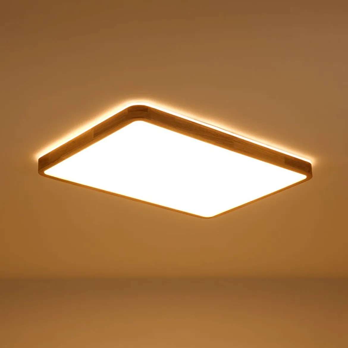 Rectangle Wood Dimmable LED Flush Mount Light