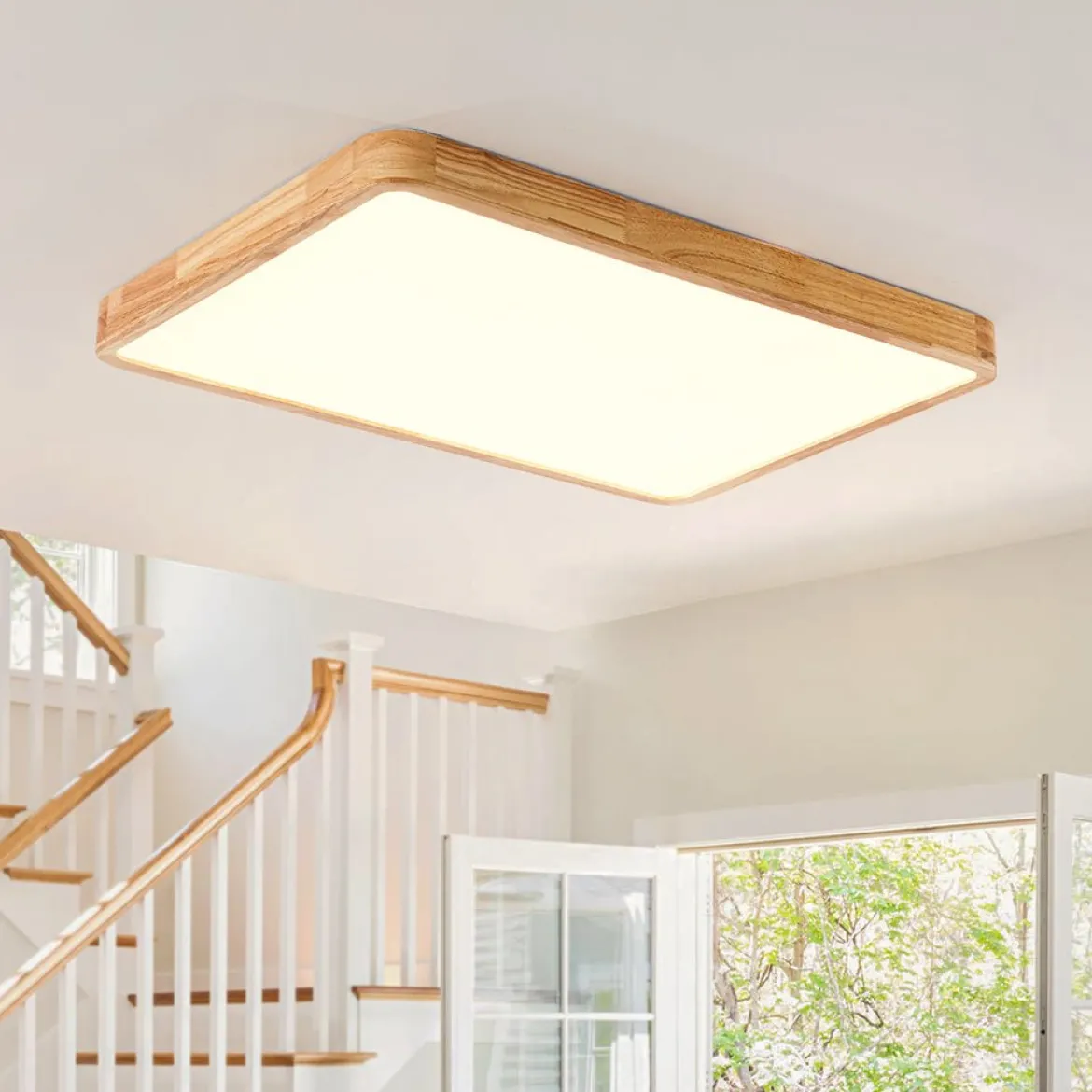 Rectangle Wooden Dimmable LED Flush Mount Ceiling Light