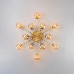 Retro Bloom 12-Light Amber Glass Bubble Semi Flush Chandelier