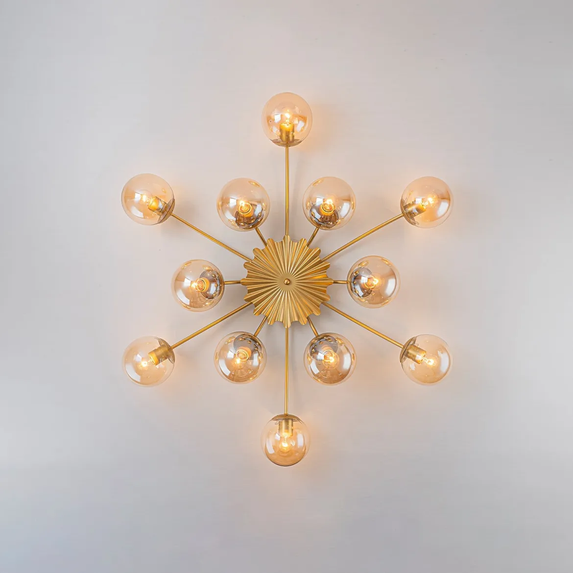 Retro Bloom 12-Light Amber Glass Bubble Semi Flush Chandelier