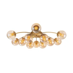 Retro Bloom 12-Light Amber Glass Bubble Semi Flush Chandelier