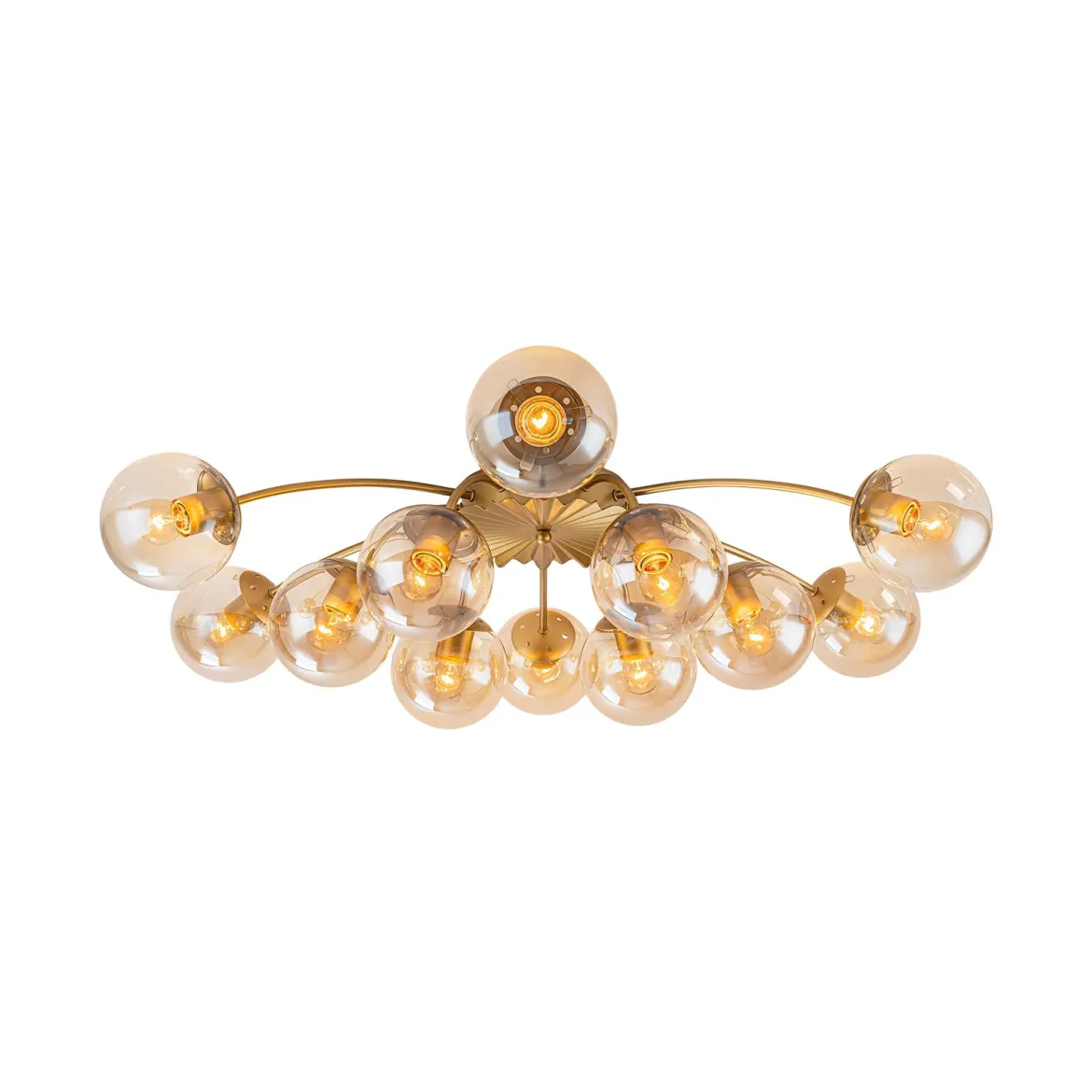 Retro Bloom 12-Light Amber Glass Bubble Semi Flush Chandelier
