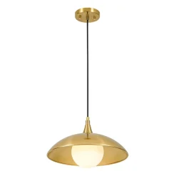 Retro 1-Light Brass Iron Flat Dome Kitchen Pendant