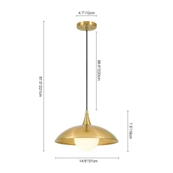 Retro 1-Light Brass Iron Flat Dome Kitchen Pendant